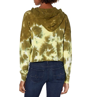 Calvin Klein Women's High Tide Tie-Dyed Cropped Hoodie Green Size Medium