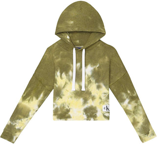 Calvin Klein Women's High Tide Tie-Dyed Cropped Hoodie Green Size Medium