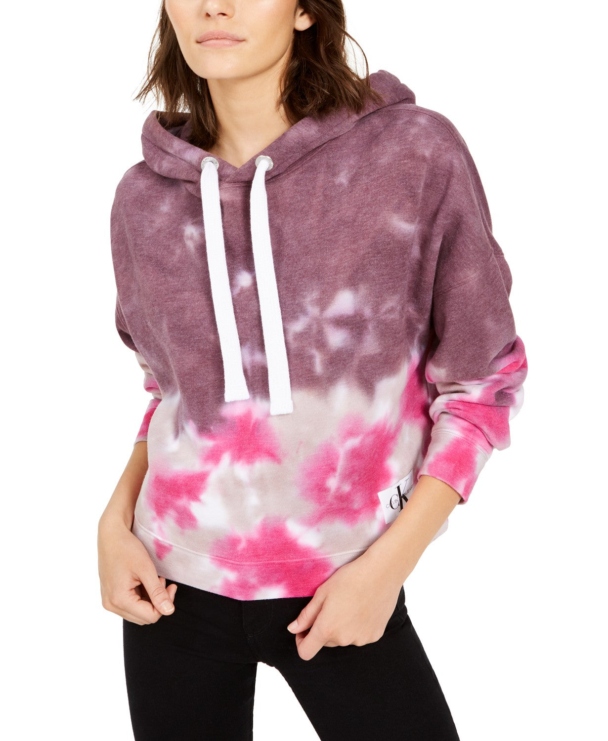 Calvin Klein Women's High Tide Tie-Dyed Cropped Hoodie Pink Size X-Large