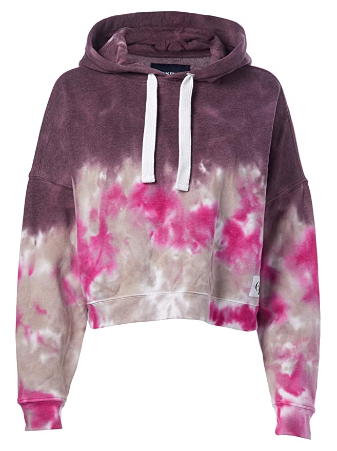 Calvin Klein Women's High Tide Tie-Dyed Cropped Hoodie Pink Size X-Large