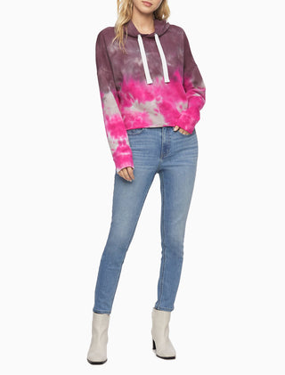 Calvin Klein Women's High Tide Tie-Dyed Cropped Hoodie Pink Size X-Large