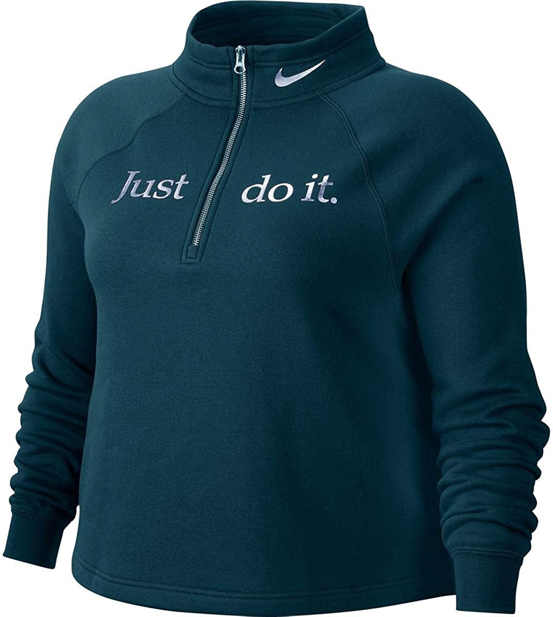 Nike Women's Plus Size Sportswear Shine 1/2-Zip Fleece Top Green Size Extra Large