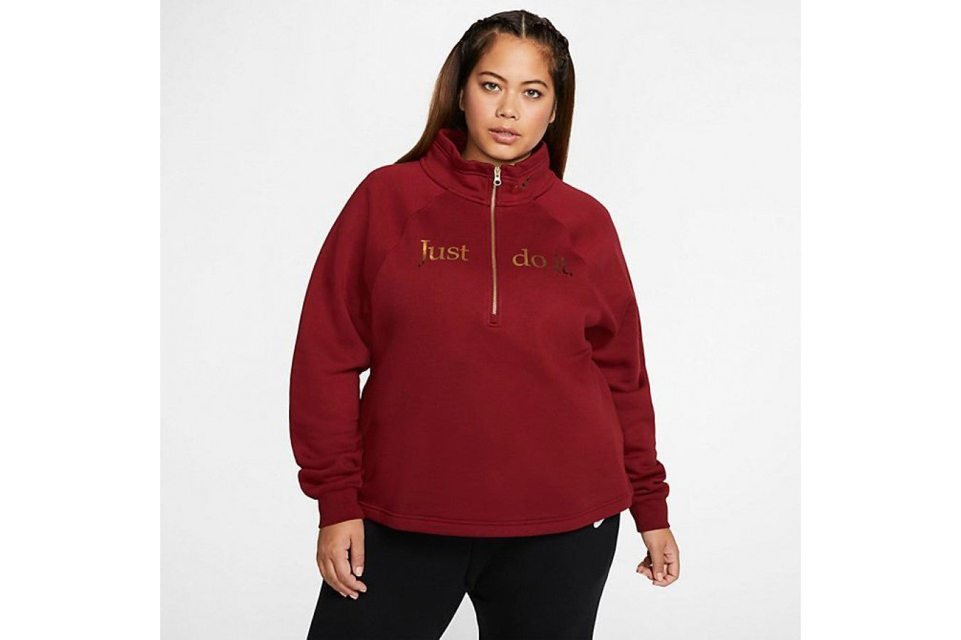 Nike Wome's Plus Size Sportswear Shine 1/2-Zip Fleece Top Red Size 2X