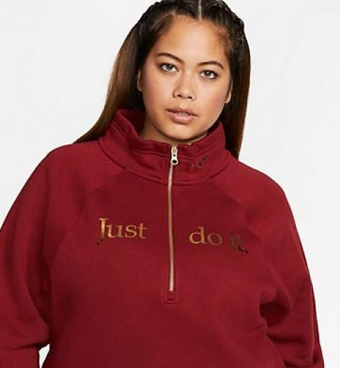 Nike Wome's Plus Size Sportswear Shine 1/2-Zip Fleece Top Red Size 2X