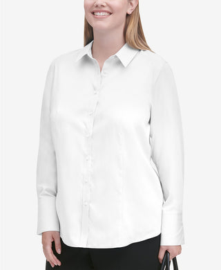 Calvin Klein Women's Plus Size Cotton Collared Shirt White Size Small