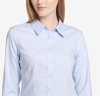 Calvin Klein Women's Petite Cotton Button-Front Shirt Blue Size 8 P