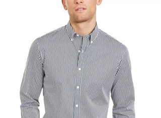 Michael Kors Men's Pin-Stripe Slim Fit Button-Down Shirt Gray Size Small