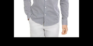 Michael Kors Men's Pin-Stripe Slim Fit Button-Down Shirt Gray Size Small
