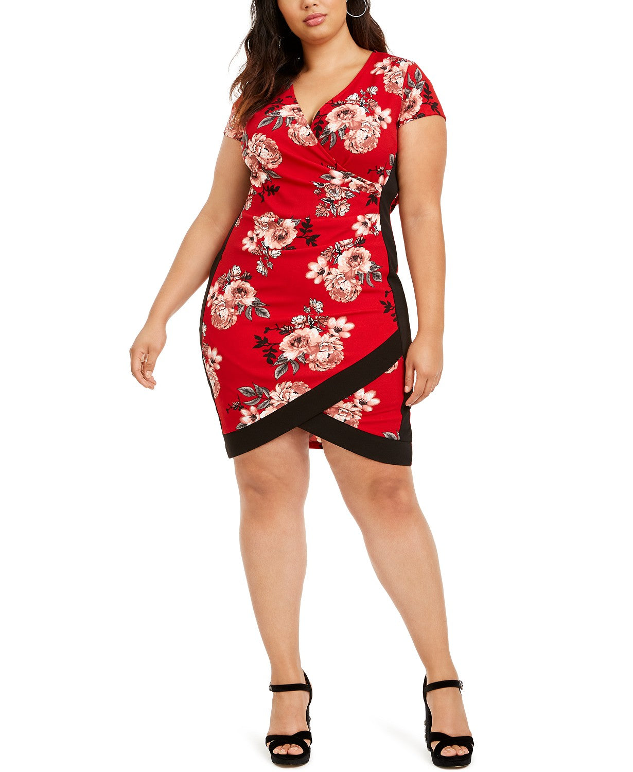 Almost Famous Women's Plus Size Trendy Surplice Printed Dress Red Size 3X