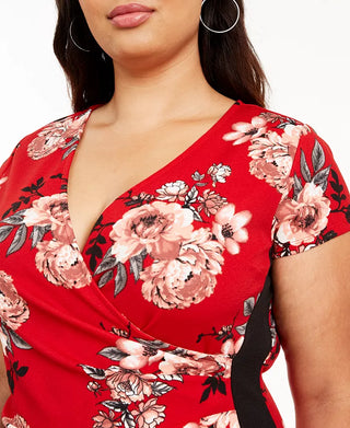 Almost Famous Women's Plus Size Trendy Surplice Printed Dress Red Size 3X