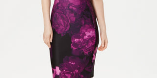 Calvin Klein Women's Petite Floral Puff Sleeve Sheath Dress Purple Size 1