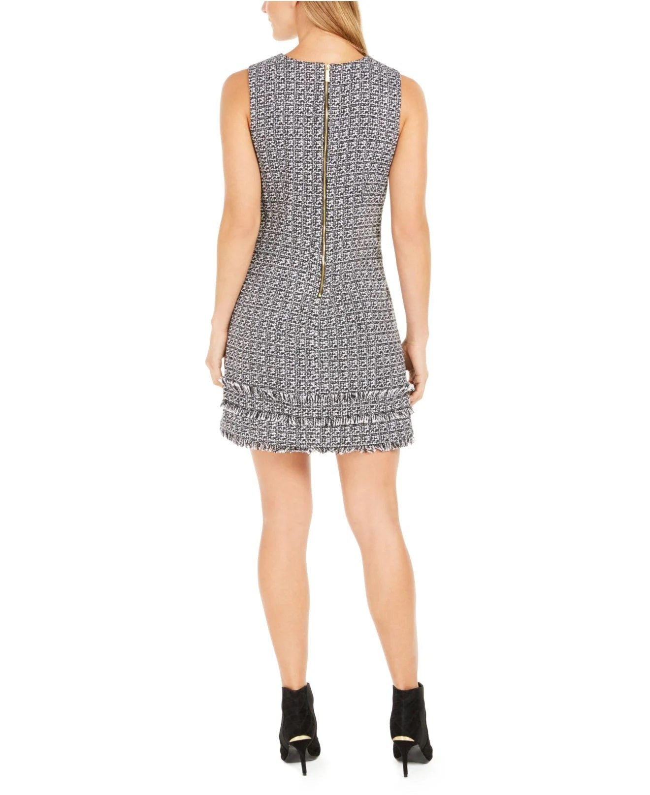 Calvin Klein Women's Petite Fringe Tweed Shift Dress Med Gray Size 8