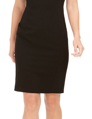 Calvin Klein Women's Petite Imitation Pearl-Trim Sheath Dress Black Size 8 P