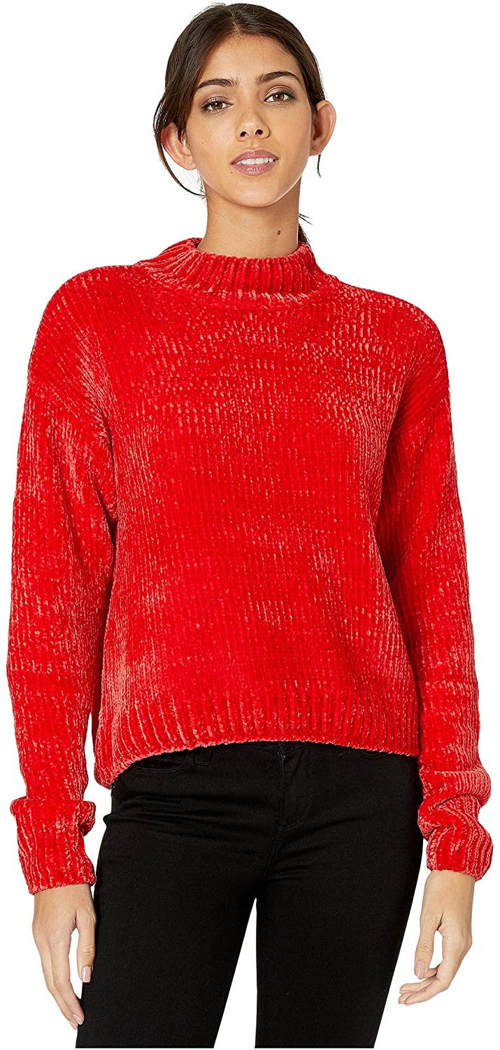 Sanctuary Women's Chenille Mock Neck Sweater Bright Red Size Small