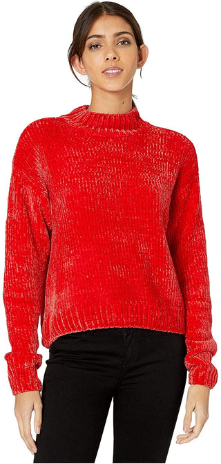 Sanctuary Women's Chenille Mock Neck Sweater Bright Red Size Small