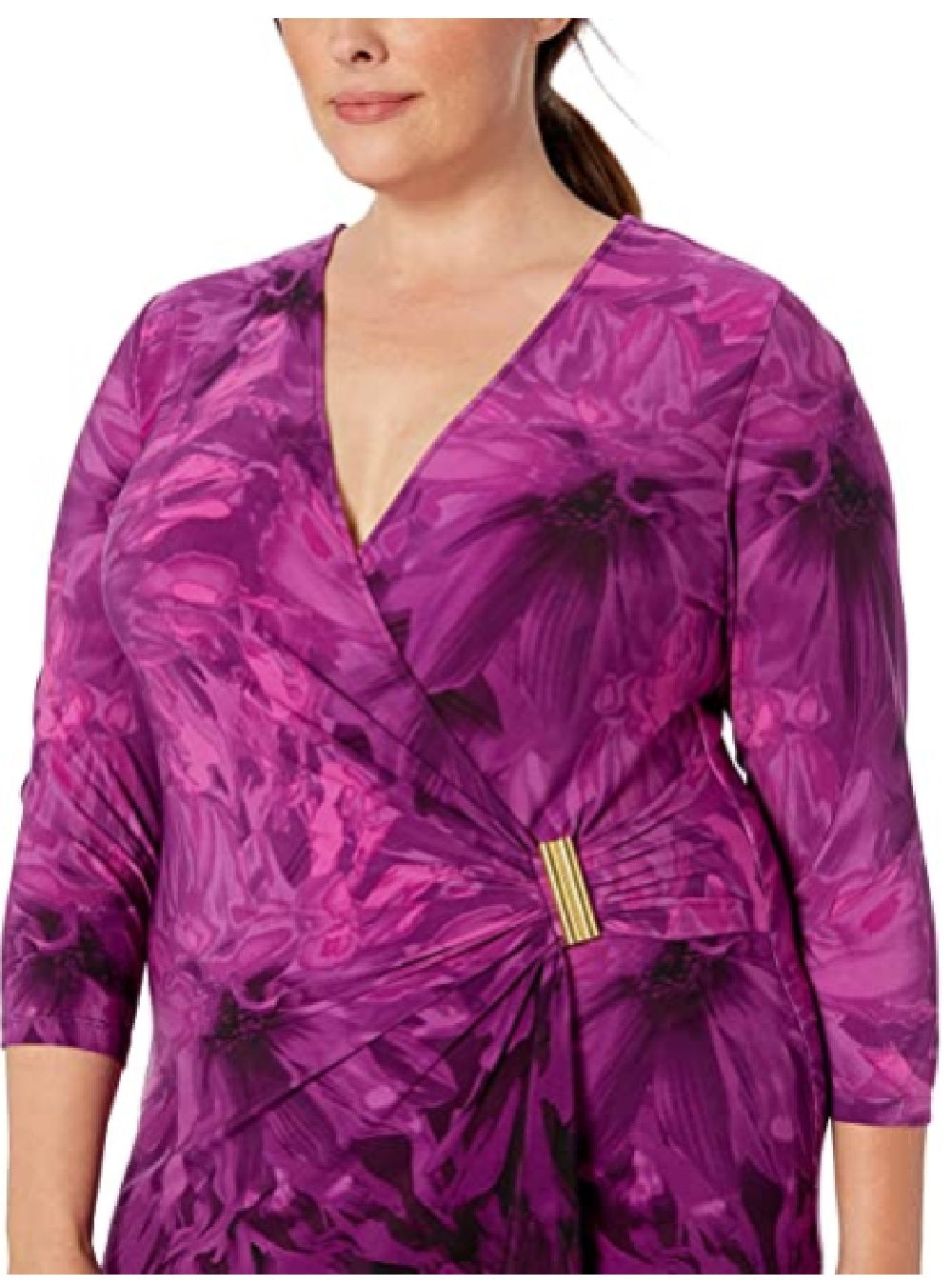 Calvin Klein Women's Plus Size Three-Quarter-Sleeve Mock-wrap Dress Pink Size 20 W