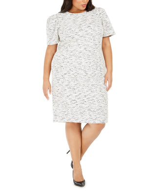 Calvin Klein Women's Plus Size Tweed Sheath Dress White Size 20W