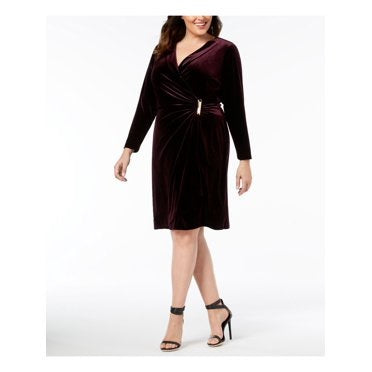 Calvin Klein Women's Plus Size Velvet Wrap Sheath Dress Purple Size 14W