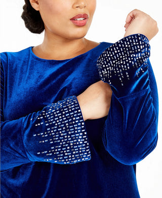 Calvin Klein Women's Plus Size Bling Bell-Sleeve Velvet Dress Blue Size 18W