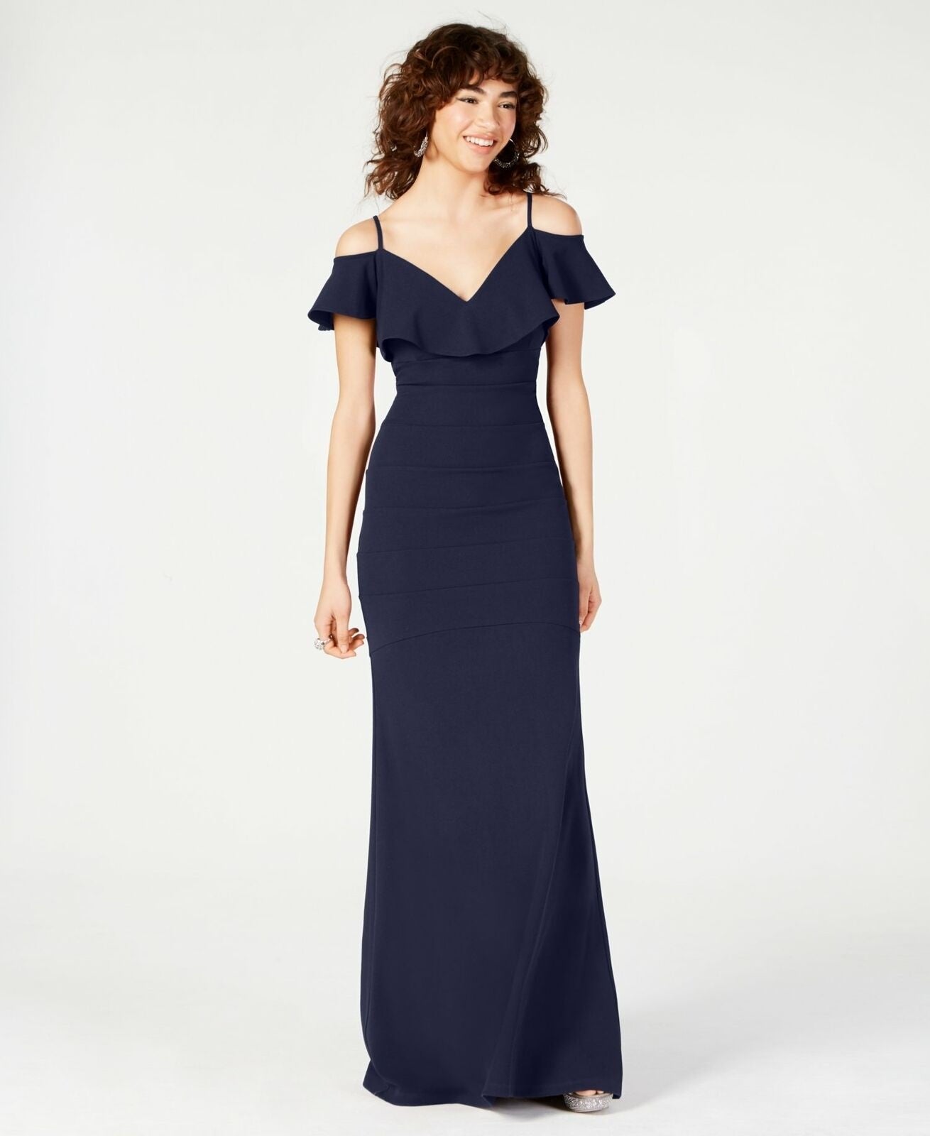 Emerald Sundae Juniors' Off-The-Shoulder Popover Gown Bright Blue Size Medium
