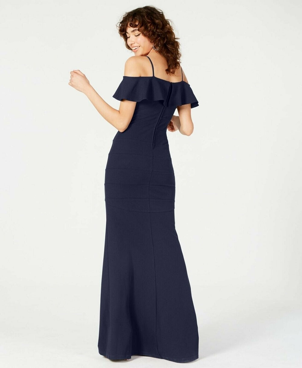 Emerald Sundae Juniors' Off-The-Shoulder Popover Gown Bright Blue Size X-Small