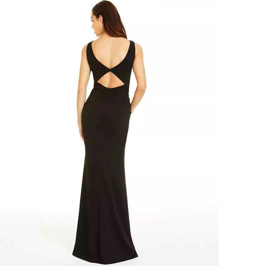 Emerald Sundae Juniors' Women's V-Neck Cutout Maxi Dress Black Size Small
