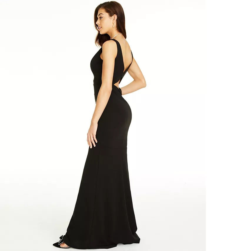 Emerald Sundae Juniors' Women's V-Neck Cutout Maxi Dress Black Size Small