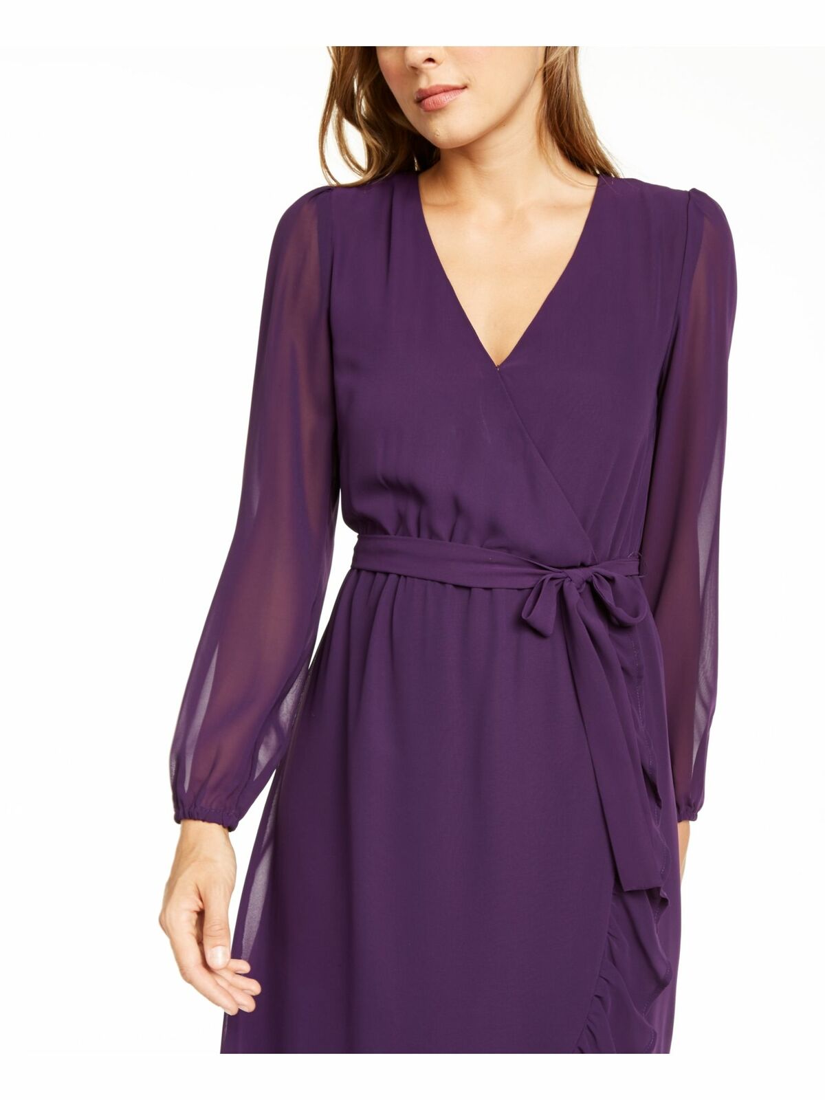 Q+A Los Angeles Women's Balloon Sleeve Chiffon Midi Dress Purple Size Large
