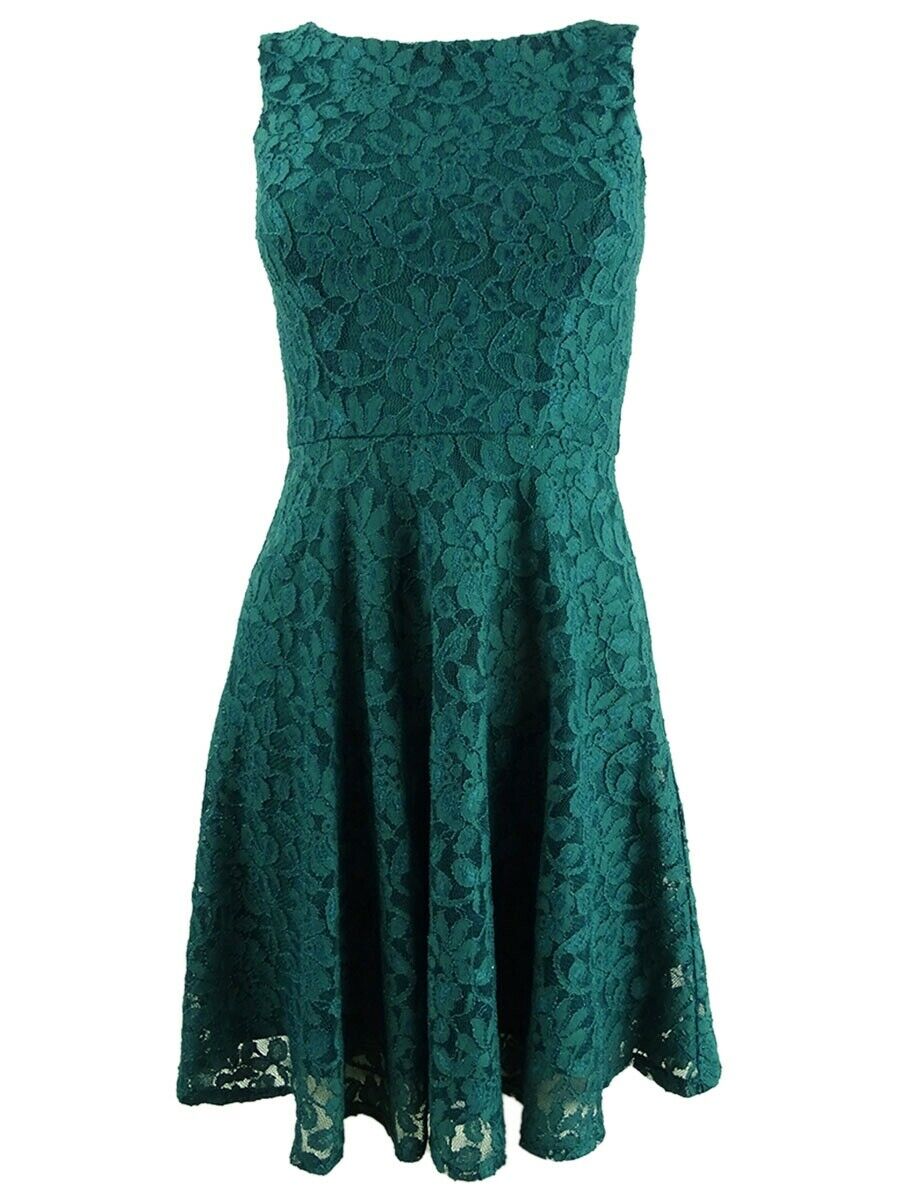 Speechless Juniors' Lace Fit & Flare Tank Dress Green Size Extra Small