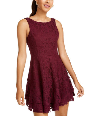 Speechless Juniors' Lace Double-Skirt Fit & Flare Dress Purple Size 9