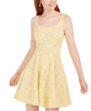 Speechless Juniors' Lace Fit & Flare Dress Yellow Size 5