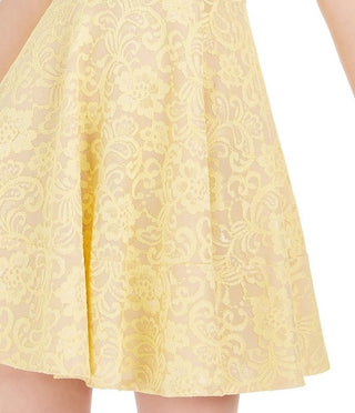 Speechless Juniors' Lace Fit & Flare Dress Yellow Size 5