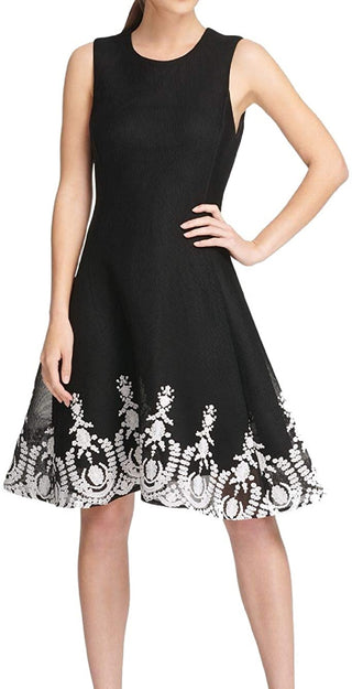 DKNY Women's Sleeveless Embroidered Fit & Flare Dress Black Size 4
