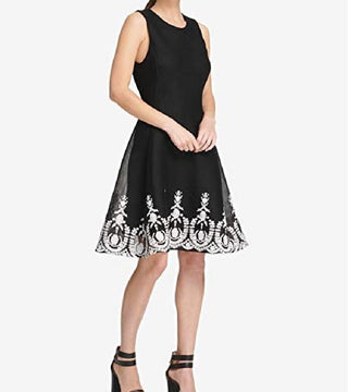 DKNY Women's Sleeveless Embroidered Fit & Flare Dress Black Size 4