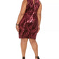 Emerald Sundae Women's Trendy Plus Size Sleeveless Sequin Velvet Sheath Dress Red Size 16