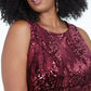 Emerald Sundae Women's Trendy Plus Size Sleeveless Sequin Velvet Sheath Dress Red Size 16