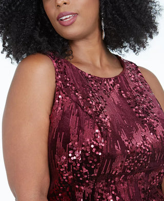 Emerald Sundae Women's Trendy Plus Size Sleeveless Sequin Velvet Sheath Dress Red Size 16