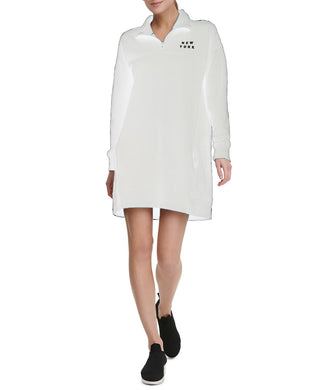 DKNY Women's Sport Half-Zip Logo Dress White Size Large