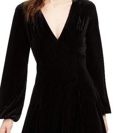 19 Cooper Women's Long-Sleeve Velvet-Stripe Dress Black Size Extra Large