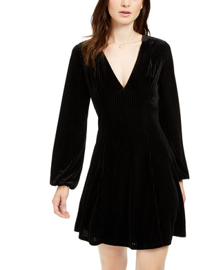 19 Cooper Women's Long-Sleeve Velvet-Stripe Dress Black Size Extra Large