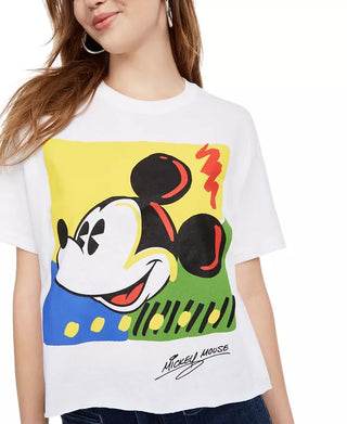 Mad Engine Disney Juniors' Cotton Mickey Mouse Graphic-Print T-Shirt White Size X-Small