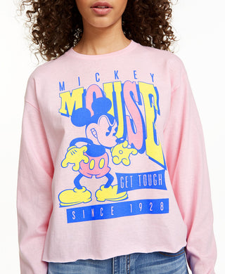 Disney Juniors' Mickey Mouse Tough Long-Sleeved Graphic T-Shirt Pink Size Medium
