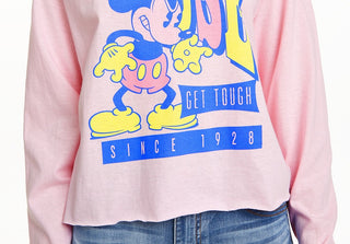 Disney Juniors' Mickey Mouse Tough Long-Sleeved Graphic T-Shirt Pink Size Medium