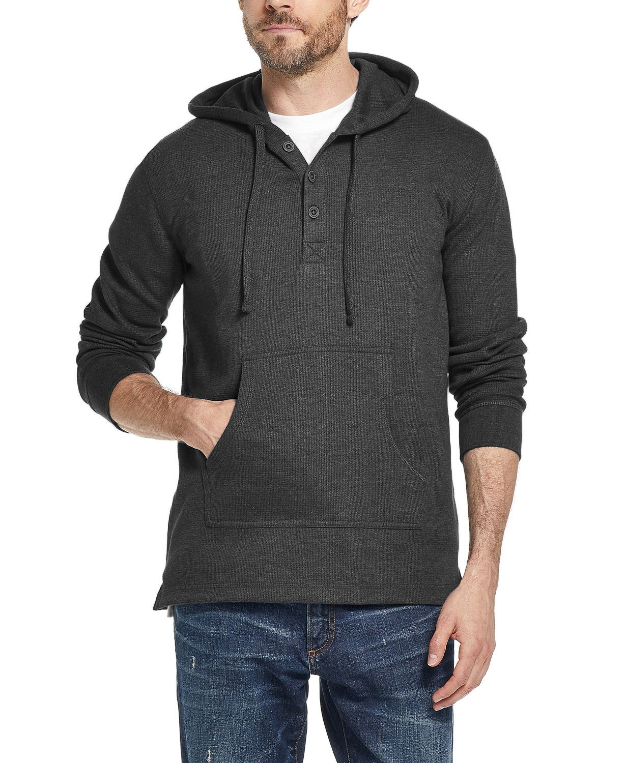 Weatherproof Vintage Men's Textured Henley Hoodie Black Size Small