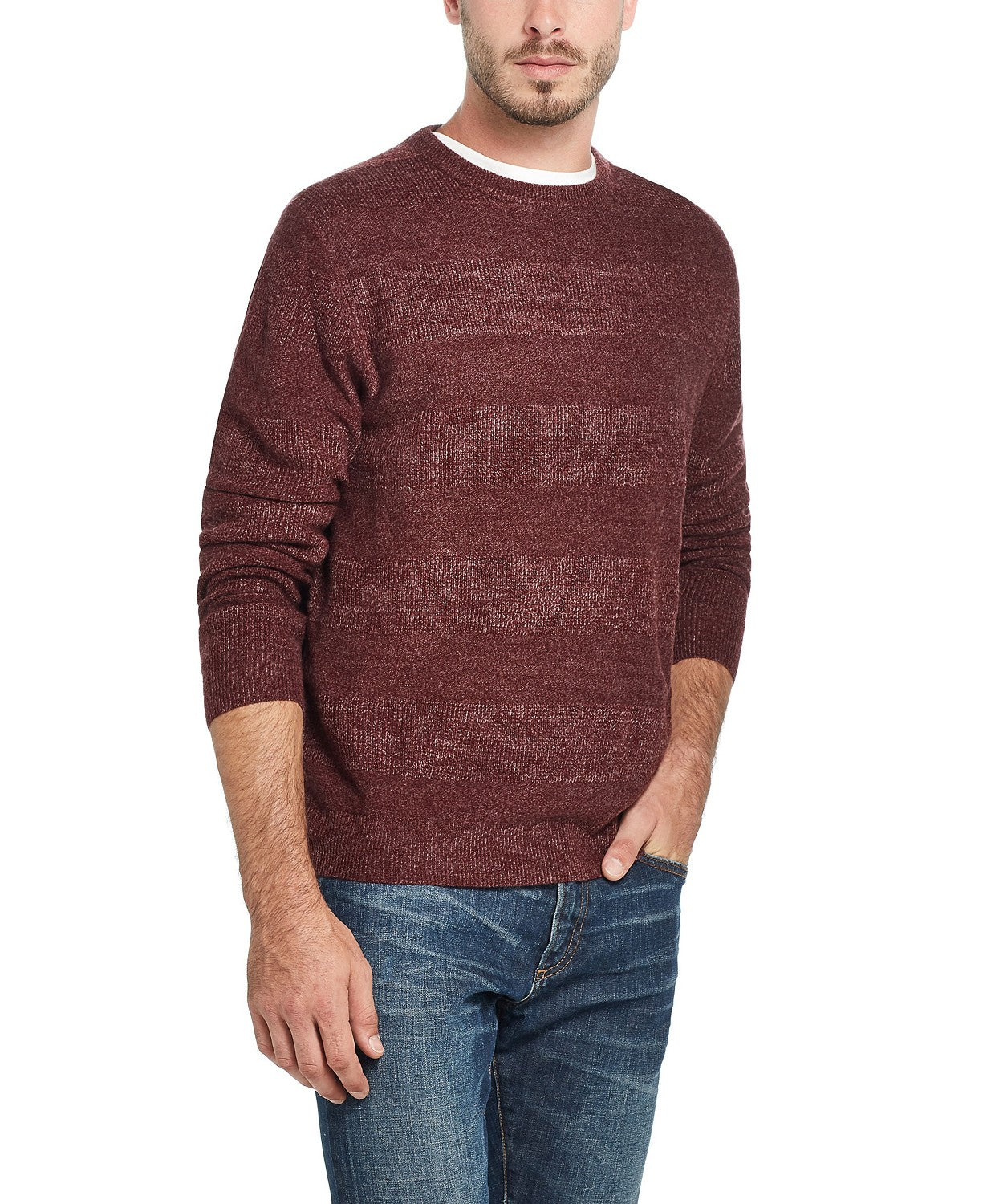 Weatherproof Men's Soft Touch Stripe Crew Neck Sweater Wine Size 3 Extrta Large