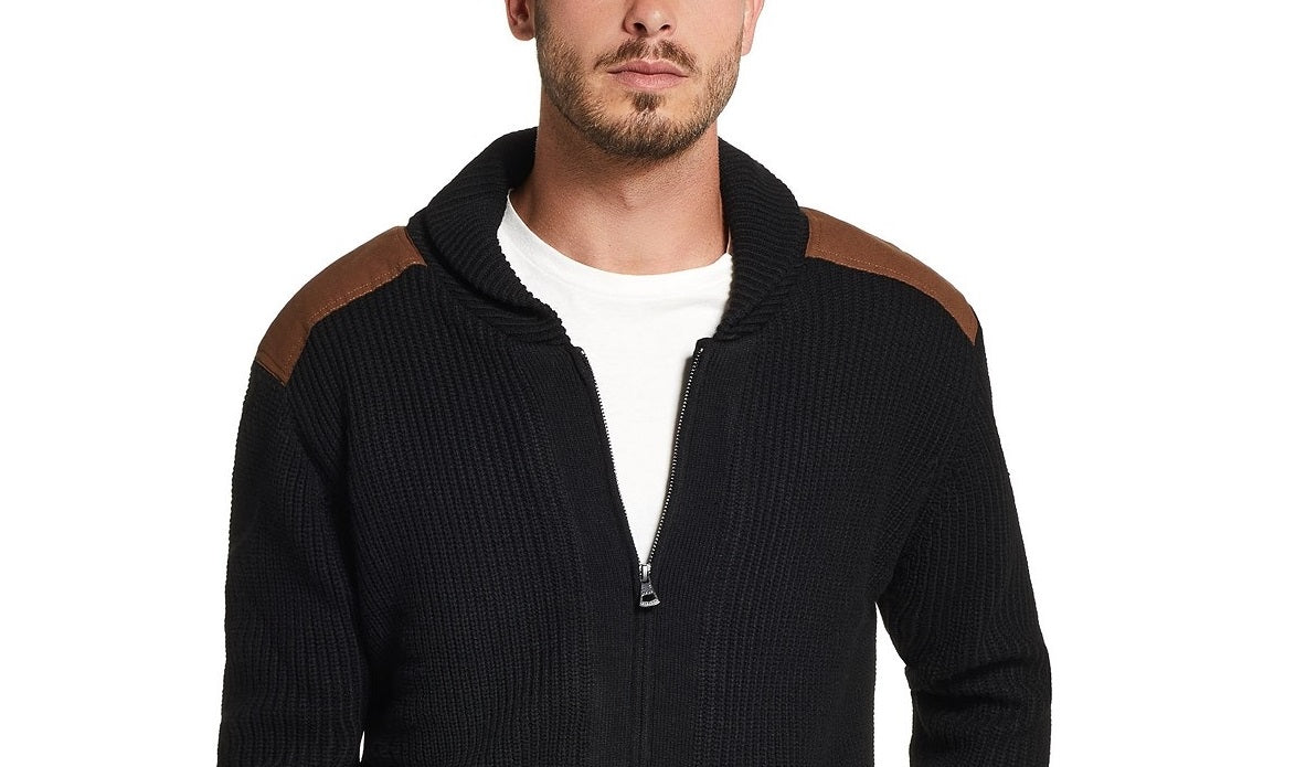 Weatherproof Vintage Men's Full-Zip Swacket With Suede Patches Black Size 3 Extra Large