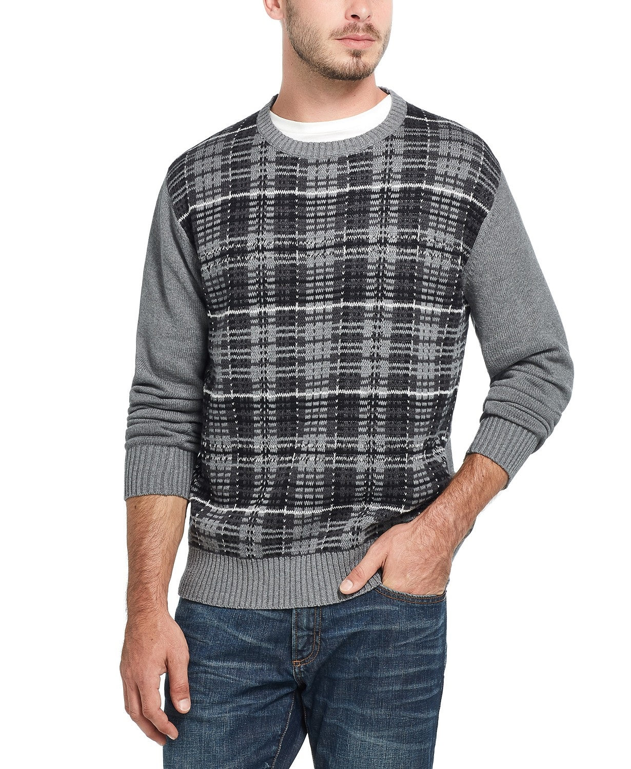 Weatherproof Vintage Men's Plaid Sweater Gray Size Extra Large