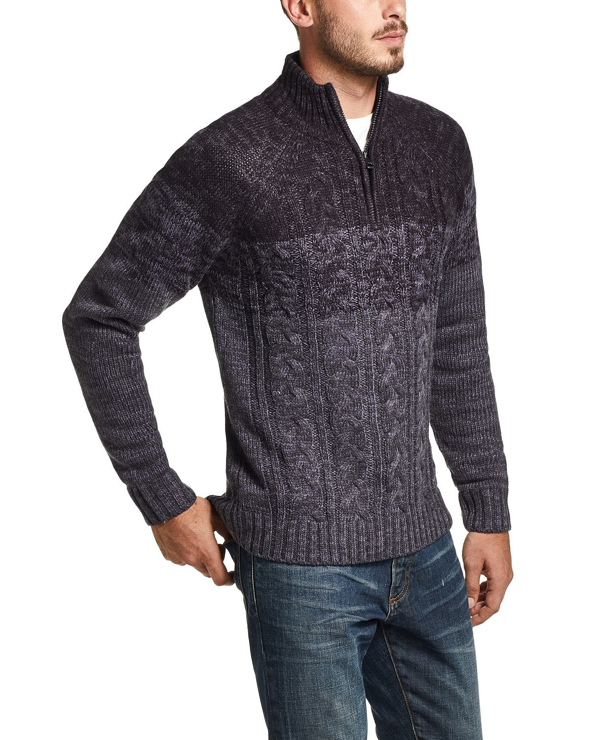 Weatherproof Vintage Men's Ombre Quarter-Zip Sweater Navy Size Medium