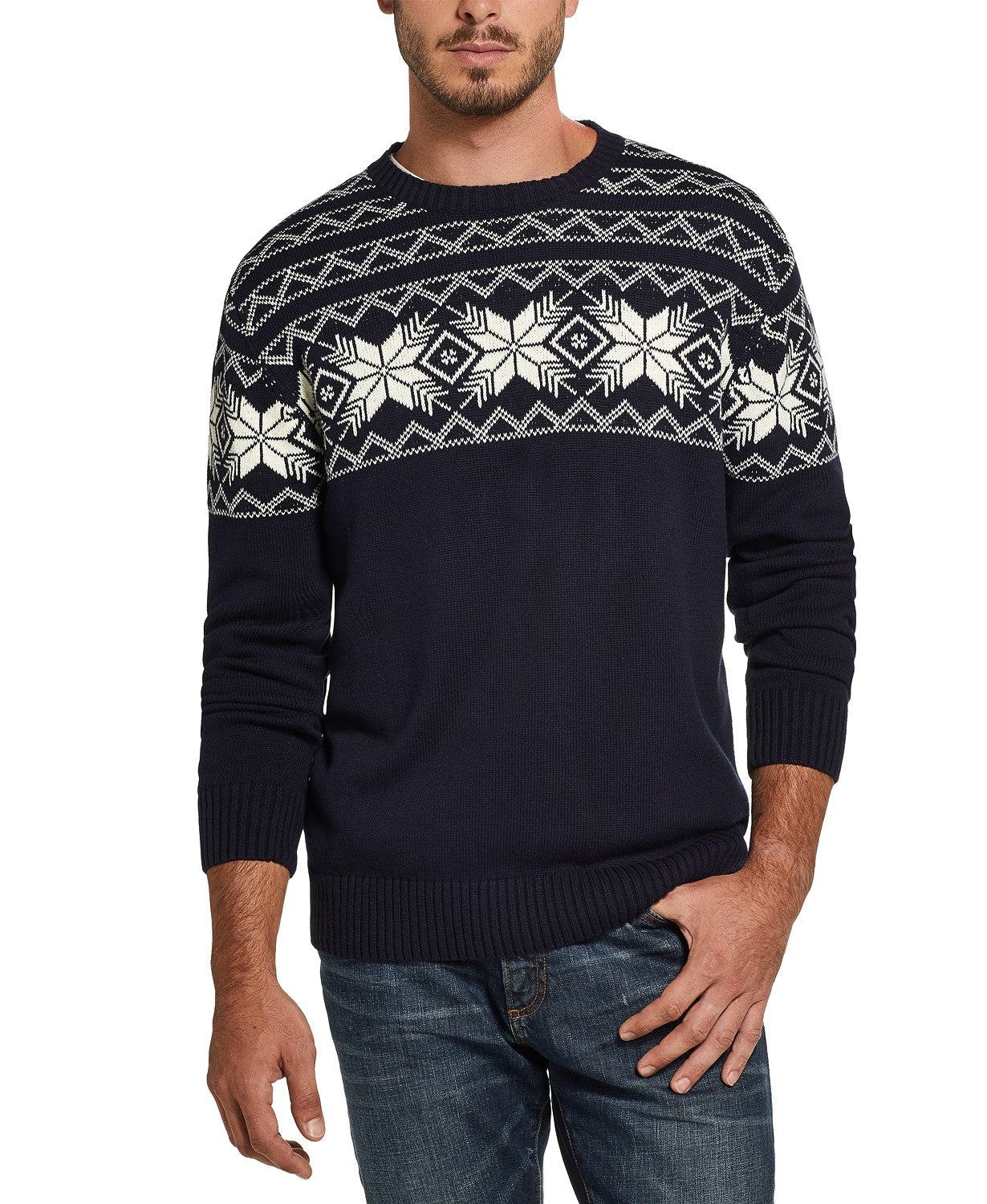 Weatherproof Men's Snowflake Pattern Sweater Navy Size Medium