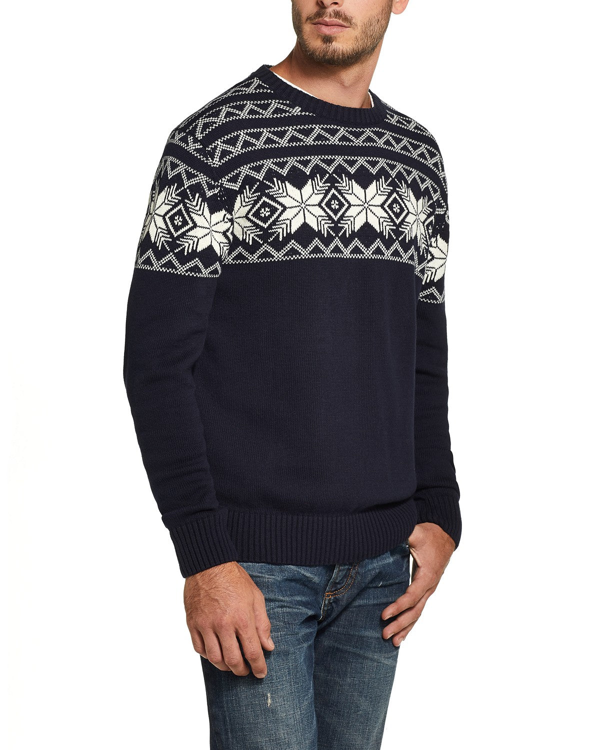 Weatherproof Men's Snowflake Pattern Sweater Navy Size Medium